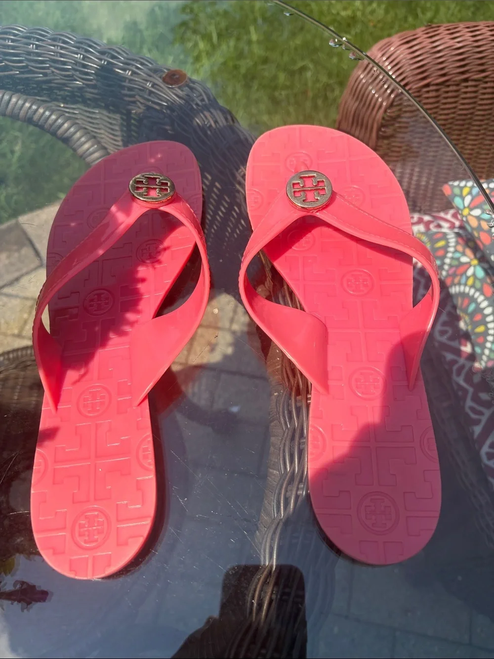 Tory Burch Coral Pink Logo Jelly Thong Sandals